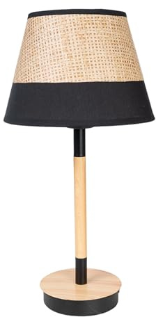 LAMPARA BASE MADERA PANTALLA NEGRA/MIMBRE