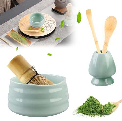 WANDGU Matcha Kit: Juego de té Matcha con Batidor Japonés Matcha (Chasen) y Soporte, Cuchara Tradicional (Chashaku), Cucharadita, Bol de té, Matcha Kit para Ceremonia Matcha