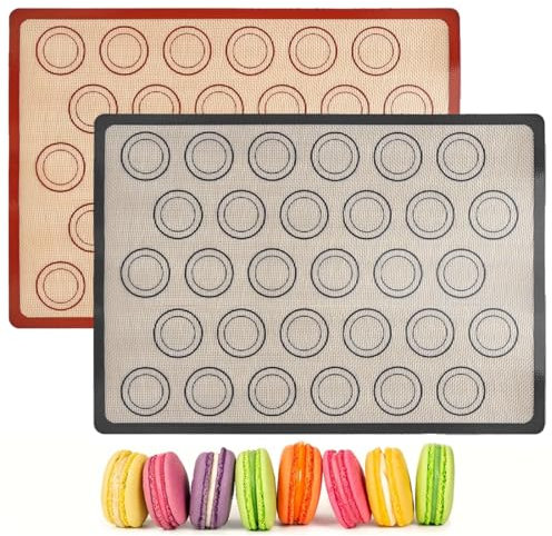 2 Pezzi Tappetino Silicone per Amaretti,Tappetino da Forno Riutilizzabile in Silicone Macaron, Tappetini da Forno in Silicone per Macaron