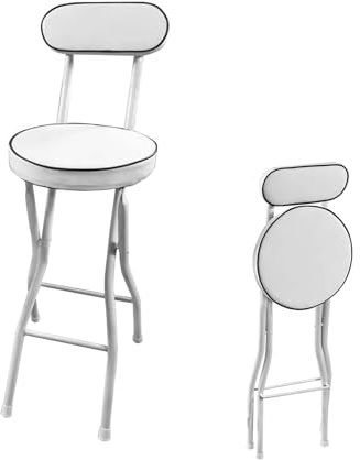Quenixjhui Sgabello da Bar Pieghevole con Schienale Sedia Pieghevole 55/60/65/70/75cm Sgabello da Bar Alto con Cuscino E Blocco di Sicurezza Sgabello Pieghevole Ideale for Spazi Ristretti(White,55cm)