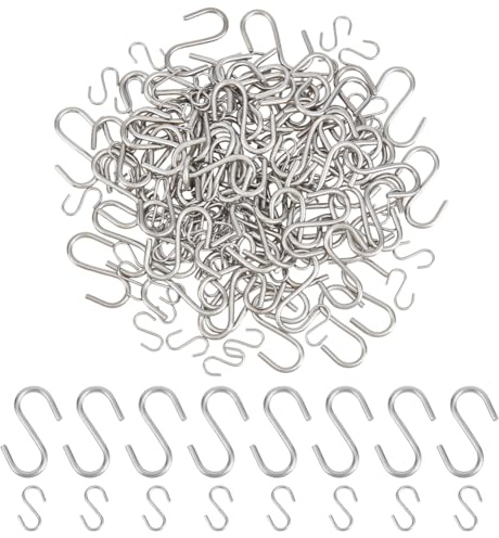 PH PandaHall 160Pcs Small S Hooks for Hanging, 2 Size Mini S Hook 304 Stainless Steel Hanging Hooks S Shaped Wire Hangers Ornament Storage Hangers for x Hanging Crafts Jewellery Key（1 inch/0.5 inch