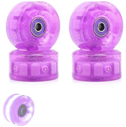 Zweireihige Skate-Rollschuh-Räder, leuchtend, mit Kugellagern, für den Außenbereich, 4 Stück, für Skateboard, Universalrad, 32 mm x 58 mm, Lila
