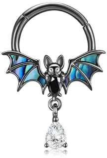 DAYLINLOVE Septum Ring 925 Sterling Silber 16g Rose/Mondstern/Dreifachmond/Schläger/Schwarzer Fledermaus Septum Nasenring Knorpel Daith Piercing Schmuckgeschenke für Damen Mädchen Mama Oma