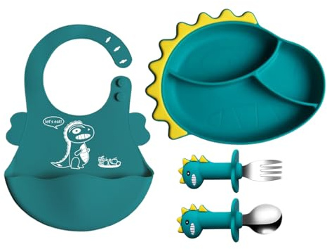 Juego De Platos Para Niños Pequeños, Utensilios De Cocina Para Niños Pequeños,Juego De Platos De Alimentos Y Utensilios Divididos - Vajilla De Alimentación Para -, Juego De Baberos