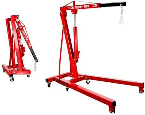 2 Ton Engine Crane, 4400LBS Capacity Hydraulic Engine Hoist Cherry Picker, 2 in 1 Folding Engine Lift Shop Crane with Adjustable Boom and Hydraulic Pump, for Workshop, Warehouse, and Garage