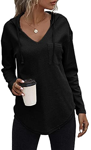 Cuptacc Sweat a Capuche Femme Col V Sweat Hoodie Manche Longue Automne Hiver Top Blouse Chic et élégant
