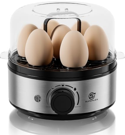 SUPERLEX Egg Boiler 7 Eggs Cooker, Soft Medium Hard Boiled with Timer | Compact 1-Tier Breakfast Cooker, Adjustable Cooking Levels, Auto Shut-Off for Family Breakfasts