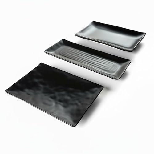 Glamuzina Group Melamin Teller 3er Set – Tablett schwarz rechteckig – Serviertablett Kunststoff & Servierplatte schwarz – Melamin Tablett modern für Küche & Haushalt
