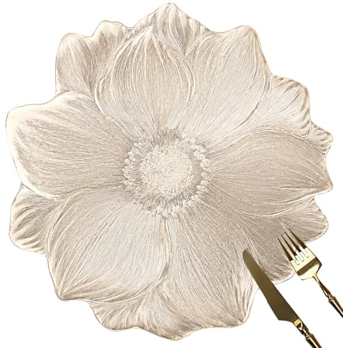 fanquare Gold Placemats Set of 6 Elegant Floral PVC Round Table Mats Heat Resistant Washable Tablemats for Dining Kitchen Decoration 39cm