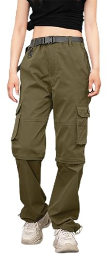 Pantaloni da trekking da donna con zip off, abbigliamento funzionale ad asciugatura rapida, con molte tasche e pantaloni elastici rimovibili, tinta unita, leggeri, pantaloni cargo dritti con 6 tasche