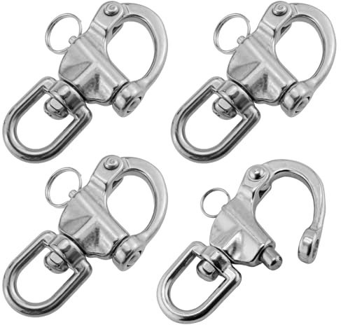 Varku 4Pcs 316 Stainless Steel Swivel Eye Snap Shackle, 2.8 in / 70 mm Quick Release Circle Rotating Spring Shackle, 992 lbs / 450 kg Capacity, Marine Hardware Rigging