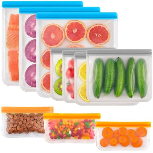 10 Pezzi Sacchetti Riutilizzabili,Sacchetti Congelatore, Sacchetti per Alimenti in Silicone,Sacchetti Sandwich Riutilizzabili,per Verdure, Latte, Snack e Carne