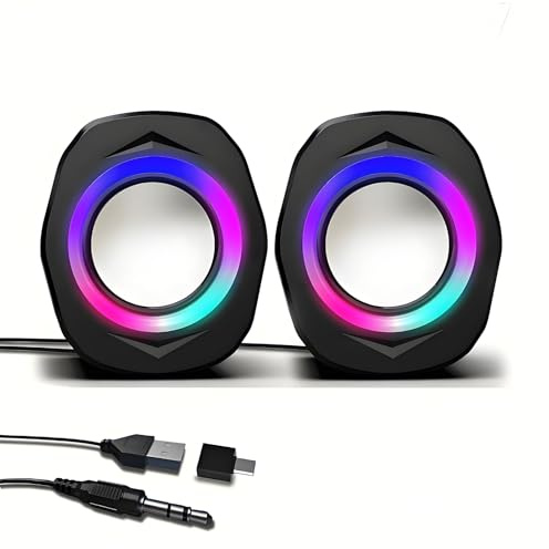 WMQ USB Wired Computer Speakers for Desktop PC - 2.0 Wired Speaker for Monitor, Powered PC Speakers with 3.5mm Jack（Black）