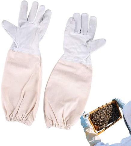 Molyorch 1 paio di guanti da apicoltore in pelle di capra, guanti protettivi apicoltori con maniche lunghe in tela per guanti di protezione api apicoltori apicoltori accessori apicoltore guanti da
