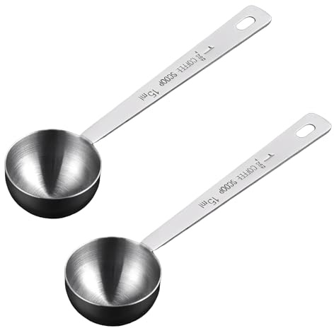 2 Pcs 15ml Silver Coffee Scoop for Ground Coffees,Stainless Steel Coffee Spoon Measure,15ml Precision Tablespoon Measure,Table Spoon Measuring Scoop for Milk Powder,Fruit Powder,Flour and More
