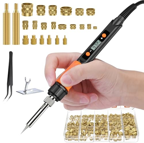 Preciva Insertos Roscados, 300 Piezas M2-M8 Remaches Roscados, Soldador con Pantalla Digital Kit 6 Cabezales Insertos M2 a M8 (200〜500℃) para Piezas de Plástico, Piezas de Impresora 3D