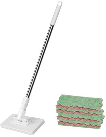 Disposable Dust Mop with 4 Reusable Cloths, Clip Wet Wipes Bathroom Mop, Household Cleaner Floor Mops, Lightweight and Easy to Maneuver, Multi-Surface Floor Mopping for Bathroom Living Room