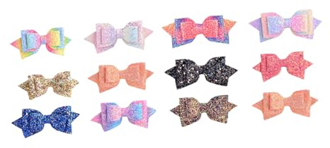 GALPADA 12 Stück Bunte Haarschleifen mit Glitzer Pailletten Haarspangen für Mädchen Praktische Haarclips zur Frisurdekoration Sicherer und Komfortabler Haarschmuck für Alltag und Fest