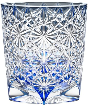 Black Whiskey Glass Handmade - Edo Kiriko Crystal Tumbler for Bourbon Scotch Cognac & Old Fashioned - Premium Rocks Glass, Japanese Craftsmanship, Gift for Him (Black, 250ml)