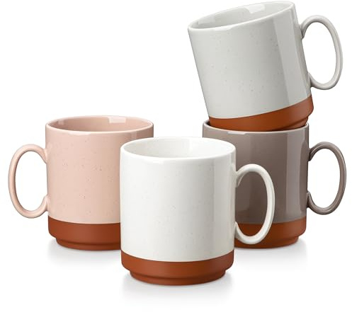 MALACASA 16oz Ceramic Coffee Mugs Set of 4, Multicolor | Stackable Coffee Cups with Straight-Sided Design, Mugs for Coffee, Latte, Tea, Hot Chocolate & Cappuccino, Dishwasher Safe