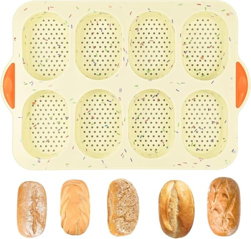 HSDLEWJ Molde de Silicona Antiadherente para baguette, 8 Cavidades, Molde para Panecillos, Molde de Silicona para Hornear pan Francés, Pan