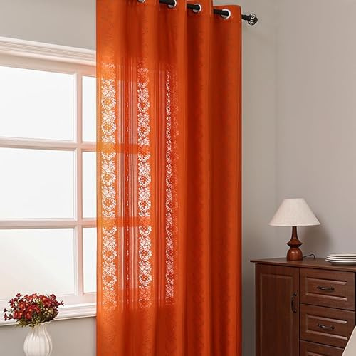 Nvzi Tende per finestre per soggiorno - arancione, 260 x 140 cm, 1 fetta, tende lunghe con fori perforati, tende a blocco in cotone-poliestere, tende isolate termicamente collezione mantovane.