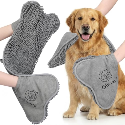 Gimars Asciugamano Cane Super Assorbente 1500GSM in Microfibra Ciniglia, Asciugamano per Cani Spesso per Asciugare Rapidamente, con Tasche Mani, Zampe & Fango, 82x32cm