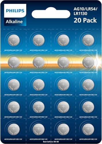 Philips Alkaline - Knopfzelle Batterien - LR54 (LR1130/AG10) - 1,5V - 20 Stück