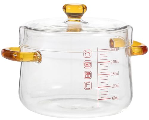 LABRIMP Olla de Vidrio con Doble Asa y Tapa para Baño María, Capacidad 300ml, Diseño Transparente Resistente al Calor para Cocinar al Vapor en Casa