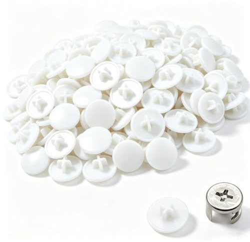 White Screw Caps, 200 Pack, 17mm Plastic Screw Covers for Furniture | Plastic Screw Caps, White, 17mm Diameter, For Furniture Assembly, Cabinet Hinges, Shelving Units, Home Improvement