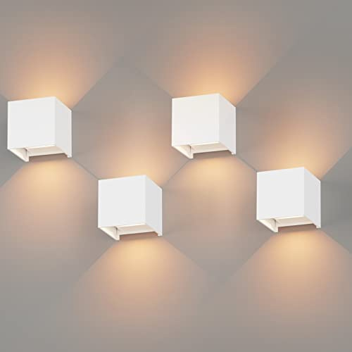 K-Bright 4 Pack Außenlampe Auf und ab Einstellbarer Lichtstrahl, Weiß | Wasserdicht IP65, Warmweiß 3000K, 12W Wandleuchten Innen/Außen, Aluminium Außenwandleuchte für Garten, Eingang, Wohnzimmer