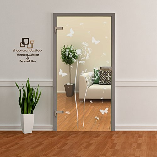rs-interhandel® Glastür Aufkleber Folie Glasdekor Fensterfolie Sichtschutz Wohnzimmer, Bad, Küche, Pusteblume einzeln oder als Set (2er Set 120cm und 160cm)