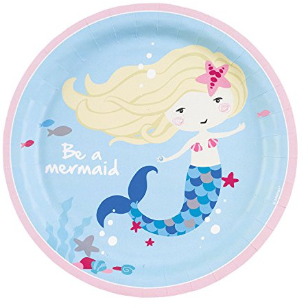 Amscan 9903030 - Teller Be a Mermaid, 8 Stück, Papier, rund, Durchmesser circa 23 cm, Meerjungfrau, Partygeschirr
