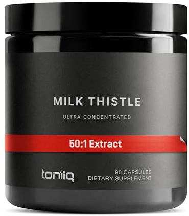 Toniiq Milk Thistle - Ultra High Potency 50:1 Extract with 80% Silymarin - Highly Concentrated - Third-Party Lab Tested - 90 Capsules