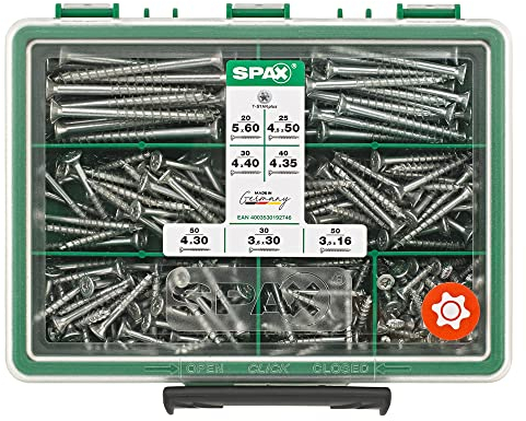 SPAX Sortiment klein, Schrauben-Set mit 7 Abmessungen, 245 Stück, Senkkopf, T-STAR plus, WIROX - 4000001991159