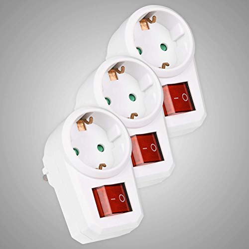 HEITECH Promotion GmbH HEITECH 1-fach Steckdosenadapter mit Kindersicherung – GS & TV geprüfter Zwischenstecker mit Schalter – 3er-Pack Zwischenstecker