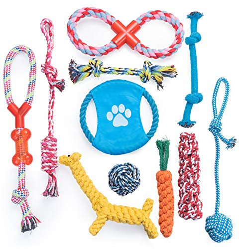 Dog Rope Toys for Chewers -Washable Cotton Rope Dog Toy - 11pcs Durable Teeth Training Puppy Chew Rope Toys Set for Small Medium Large Dogs