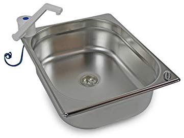 Edelstahl Spülbecken Camping Spüle integriert Barwig weiß Waschbecken + Ablauf 325x265x100mm + Wasserhahn Ecke (ad-ideen)