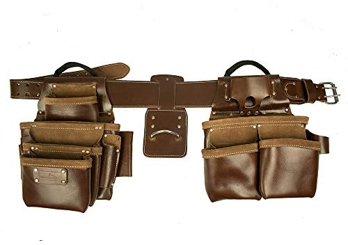 Work Gear UK 11 Pocket Jumbo Tool Belt Set with a Heavy Duty Top Grain Tan Pull - up Leather WG-PX17