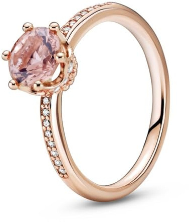 Pandora Signature Pink Sparkling Crown 14k rose gold-plated ring with blush pink crystal and clear cubic zirconia, 48