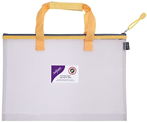 Snopake 15877 Tasche für Projekte/Bücher, A3, hohe Kapazität, EVA-Netzstoff, robust, mit weichem Tragegriff, transparent/gelb, ohne PVC, ohne Weichmacher, 1 Stück