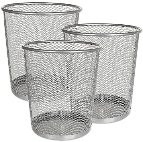 ASelected Lot de 3 Poubelle Métal Maille Bureau 12 Litres, Corbeille à Papier Metal, Poubelle en Acier Inoxydable pour Bureau, la Salle d'étude, la Salle de Séjour, la Chambre- Argent