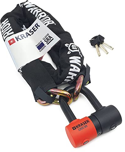 KRASER KR50100 Catena Moto Antifurto Blocco Disco Omologato SRA Set Mini U Solid Ø18, Incatenato 100 cm Ø13.5 Anelli, Multifunzione Alta Sicurezza Motociclo Motorino