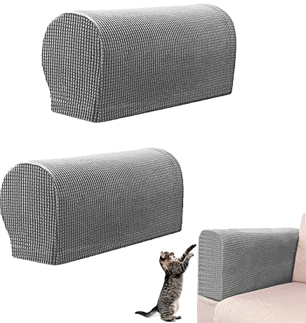 ZEACCT - Juego de 2 Fundas Protectoras para sofá, reposabrazos, Fundas de sillón para casa, salón, Dormitorio, protección elástica con 10 Clavos de fijación, Color Gris