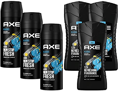 AXE 6er Set Alaska mit 3x Deo Deospray Deodorant Bodyspray ohne Aluminium und 3x Duschgel Shampoo 3in1 Showergel (6 Produkte)