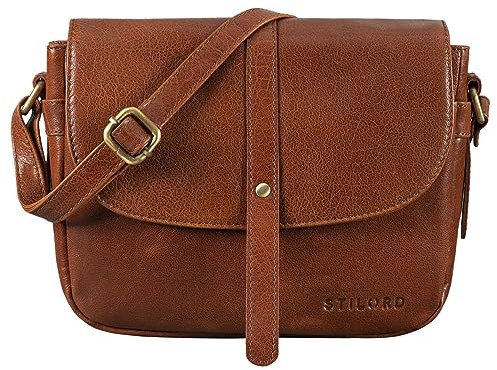 STILORD Kira Umhängetasche Frauen Leder Vintage kleine Handtasche zum Ausgehen Klassische Abendtasche Partytasche Freizeittasche Echtleder Farbe:Cognac - braun
