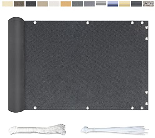 YangAera Balkon Sichtschutz Balkonabdeckung 90x300CM, Windschutz Wasserdicht und UV-Schutz Balkonverkleidung - mit Ösen Kabelbinder und Kordel, für Balkongeländer Terrasse Garten (Anthrazit)