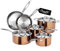 Ciwete Set di pentole e padelle in acciaio inox 18/10 a tre strati (10 pezzi), pentole e padelle in rame con coperchio in acciaio inossidabile, set di pentole a induzione, include pentola, casseruola,