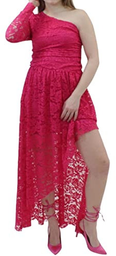 m modáh Vestido largo de encaje colorido para mujer, 100% fabricado en Italia, fucsia, M