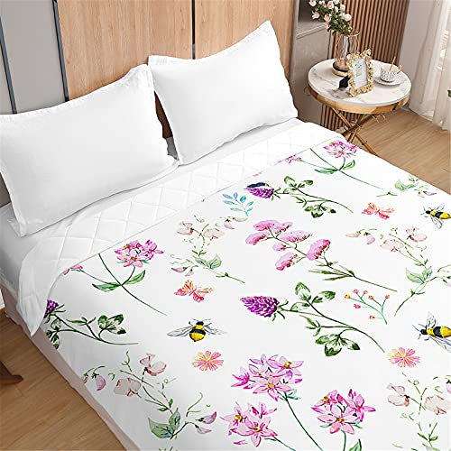 Odot Colcha Bouti Cama 90/150, 3D Floral Cubrecama Acolchada Multiusos Suave Microfibra Colchas de Individual o Matrimonio Primavera Verano Lavable Edredón (Flor Mariposa,130x150cm)
